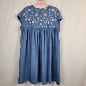 Foxy Women Dress Women's L Blue Embroidered Flower mini house grandmacore cottag